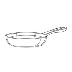 Line drawing of a frying pan with handle on white background  