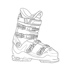 Ski boot outline design with buckles and straps  