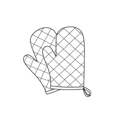 Oven mitts in a simple outline design with quilted pattern  