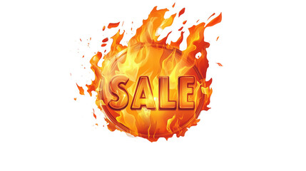 Fiery sale badge with flames isolated