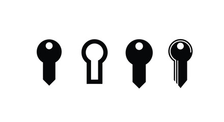 Four keyhole and key silhouettes in different shapes