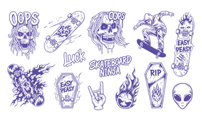 Purple collection of extreme sports and spooky elements © kazigfx