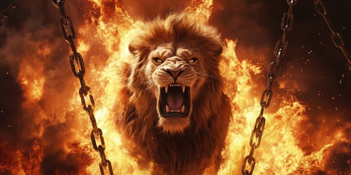 A very fierce lion jumping up and down roaring.