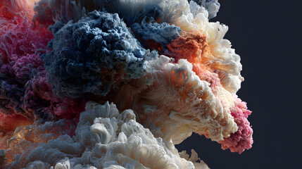 Abstract cloud generative art digital sculpture colorful texture organic form 3D render swirling pattern soft light. Dreamy swirling abstract