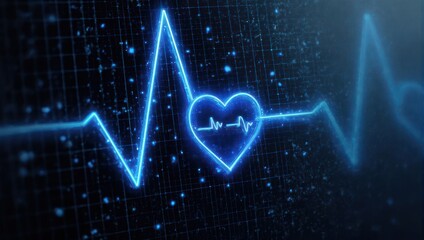 Digital Heartbeat EKG Line with Futuristic Technology Elements.