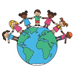 Children of the World Holding Hands Around the Globe.