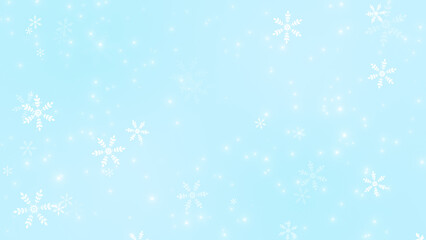 new year snowflakes and bokeh lights on bright blue background with shiny glitter stars,year and christmas holiday celebration social media design element	