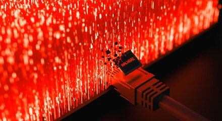 A glowing ethernet cable connects to a network, its fibers emanating a warm, inviting light. A powerful symbol of connectivity and the digital age.