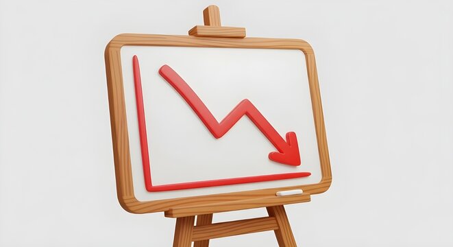 whiteboard on easel with descending red arrow down