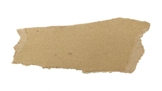 Torn piece of brown paper isolated on white background with clipping path. Vintage paper texture piece featuring ripped and uneven borders for creative design.