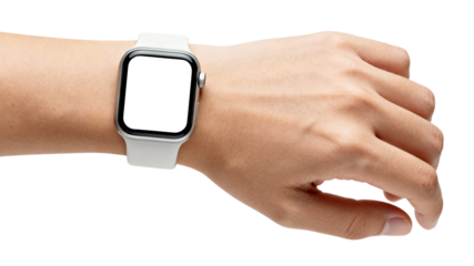 Smartwatch on wrist with blank display, wearable tech PNG for health, fitness, notifications and digital style symbolism
