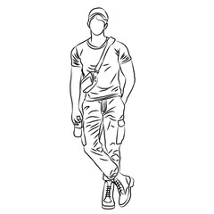 Fototapeta premium Stylish Man with Crossbody Bag Line Art ​ 