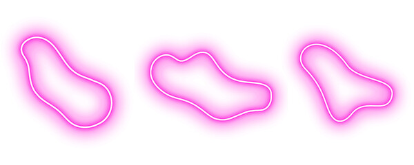 Pink liquid  line neon light set shaped object elements isolated on white background