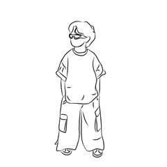 Stylish Kid in Cargo Pants Line Art