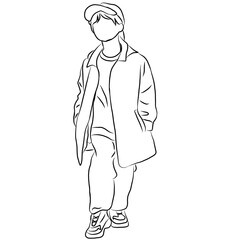 Stylish Teen in Oversized Coat Line Art
​
