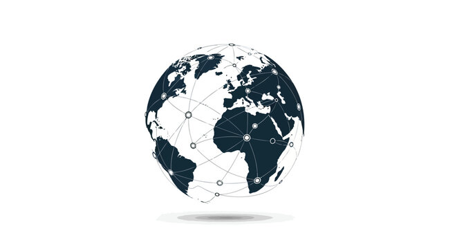 Abstract digital globe with connected lines and dots representing global network and communication