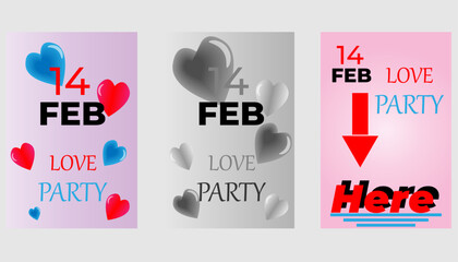 Valentine's Day posters set. Vector collection of romantic banners, flyers, or greeting cards. Holiday templates with hearts, love typography, and cute illustrations.