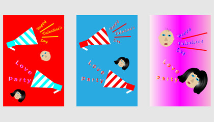 Valentine's Day posters set. Vector collection of romantic banners, flyers, or greeting cards. Holiday templates with hearts, love typography, and cute illustrations.