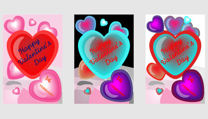 Valentine's Day posters set. Vector collection of romantic banners, flyers, or greeting cards. Holiday templates with hearts, love typography, and cute illustrations.