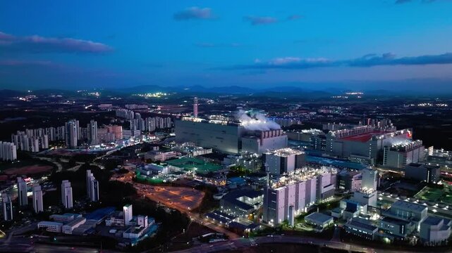 Aerial View of Icheon, Hynix Semiconductor Factory, night
