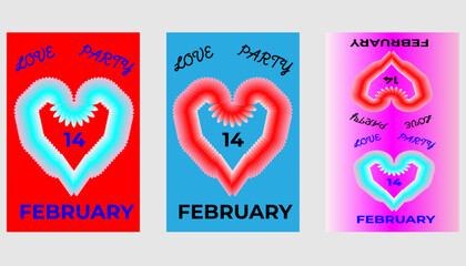 Valentine's Day posters set. Vector collection of romantic banners, flyers, or greeting cards. Holiday templates with hearts, love typography, and cute illustrations.