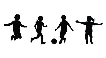 Silhouette of children playing soccer