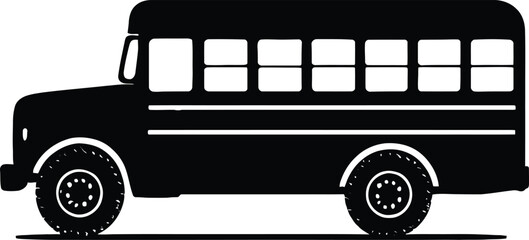 Simple black and white illustration of a classic school bus side view