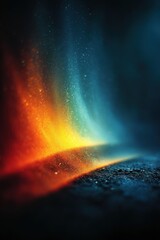 Fototapeta premium Abstract rainbow glow on dark surface with droplets and neon light, creating a dreamlike atmosphere