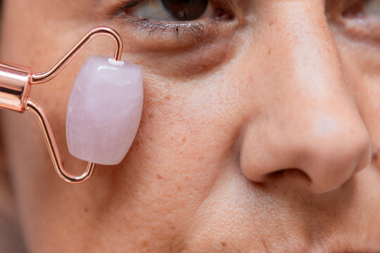 Rose quartz jade roller for skincare and relaxation