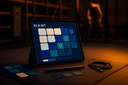 EU AI Act concept for technology regulation on a tablet screen
