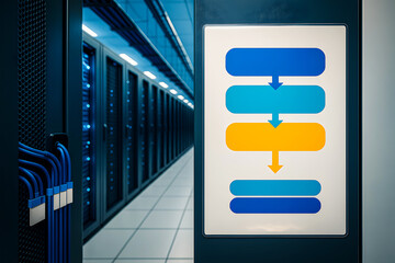 Blank flowchart in a modern data center server room
