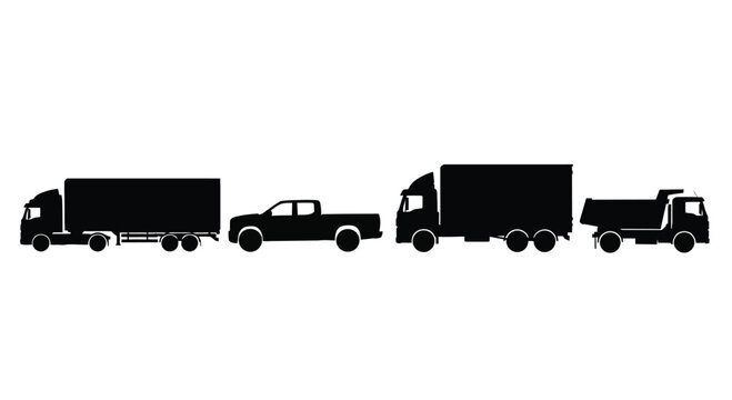 Silhouette of various types of trucks