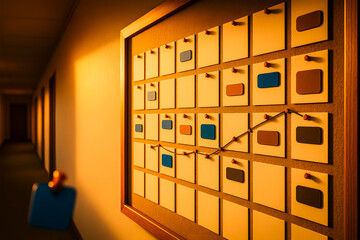 Project management task board with a progress chart in warm light