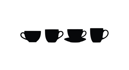 Four black cup silhouettes for graphic design