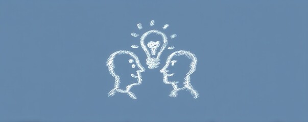 Two people share ideas in a chalk sketch light bulb illustration representing collaboration and creativity