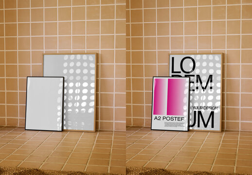 Mockup Of Two Vertical Customizable Posters By Wall