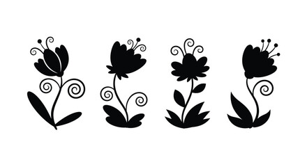 Four floral arrangements in black silhouette