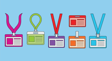 Colorful identification badges with lanyards for access and security