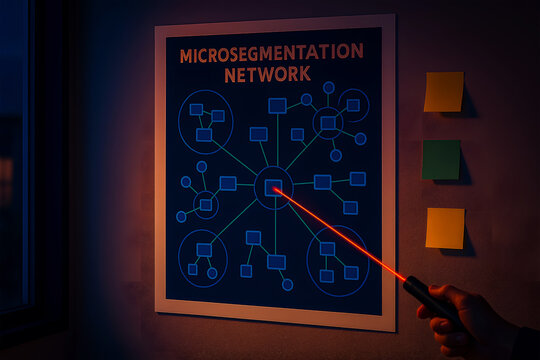 Microsegmentation network diagram on a board with laser pointer