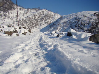 A sunny winter day in a mountain village