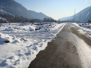 A sunny winter day in a mountain village