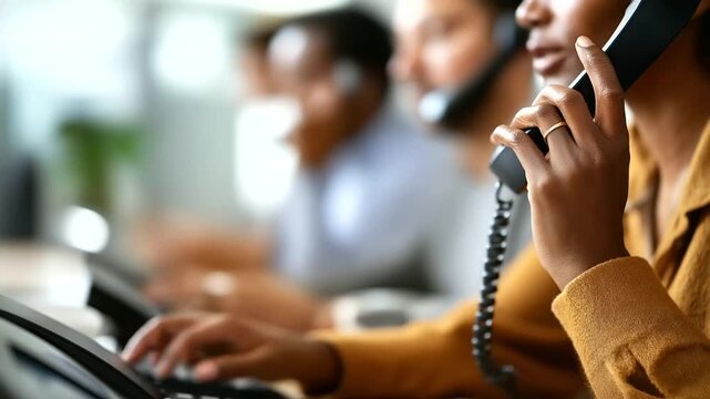 Multiple crisis volunteers' hands at phone bank prayer cards visible faces defocused mental health hotline team emergency faith support call center atmosphere with copy space