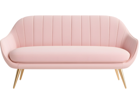 Luxury velvet sofa isolated on transparent background. Ideal for home, decor, and furniture design.