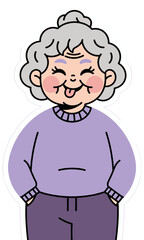 Obraz premium Happy Elderly Woman Cartoon with Curly Hair