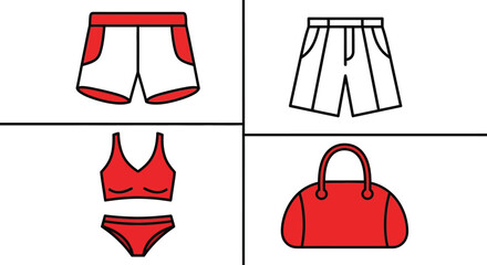 Collection of summer beachwear and travel bag for vacation planning