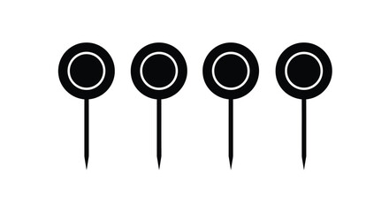 Four black push pins in a row vector