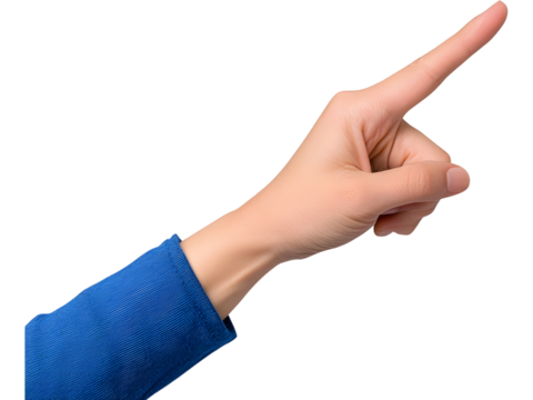 Hand pointing finger isolated on transparent background. Perfect for presentation, direction, and gesture design.