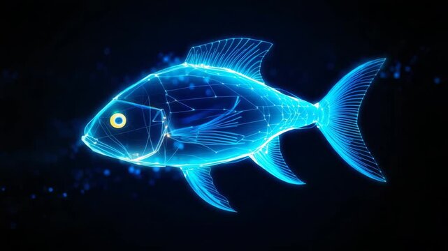3D Neon Wireframe Fish in Sci-Fi Visualization