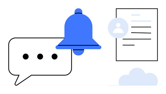 Bell icon, speech bubble, user profile, document, and cloud integration represent notifications, collaboration, and productivity. Ideal for communication, reminders teamwork planning