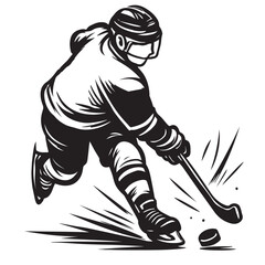 Hockey Player in Action with Puck and Stick Illustration